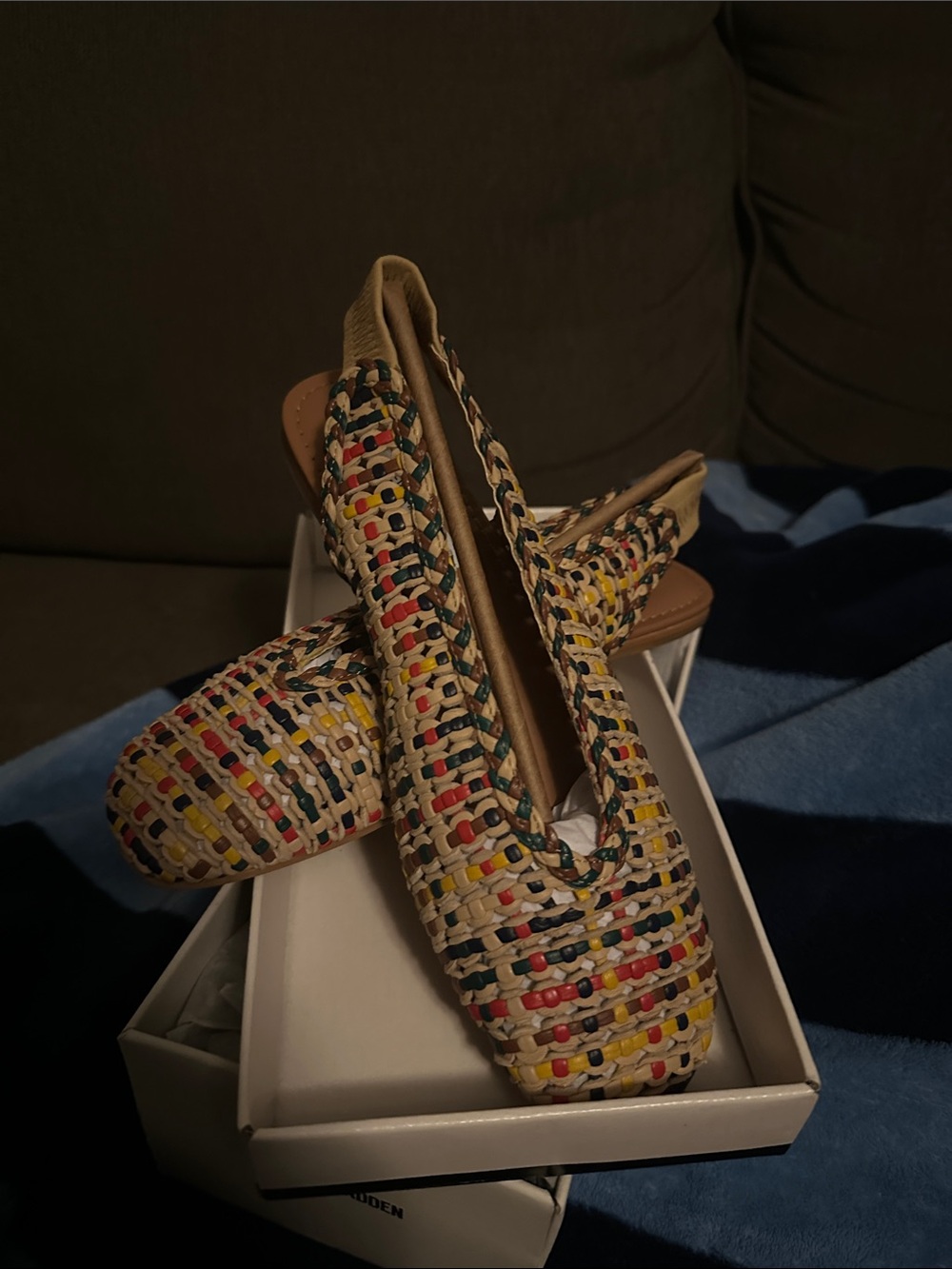 Steve Madden Woven Tan Flats with Multicolor Accents